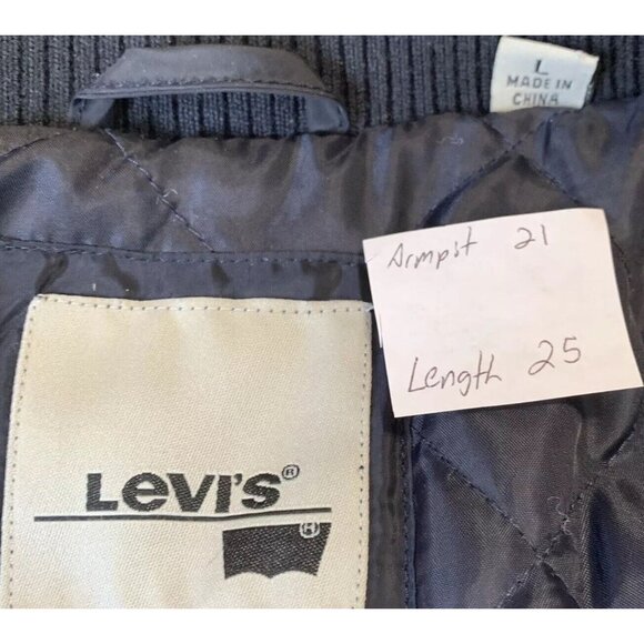 Levi’s Women Sherpa Bomber Jacket L Ivory Blue Full Zip Pocket Quilted Lined Y2K - Picture 2 of 12
